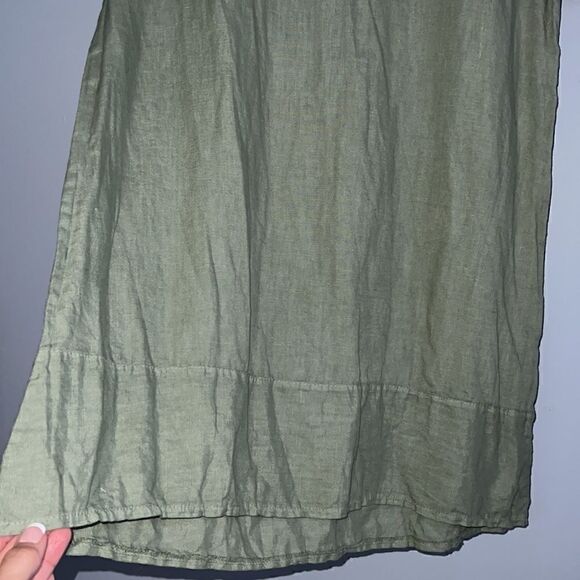 Made in Italy women size Small midi olive green  dress 100% linen Lagenlook - Picture 6 of 9
